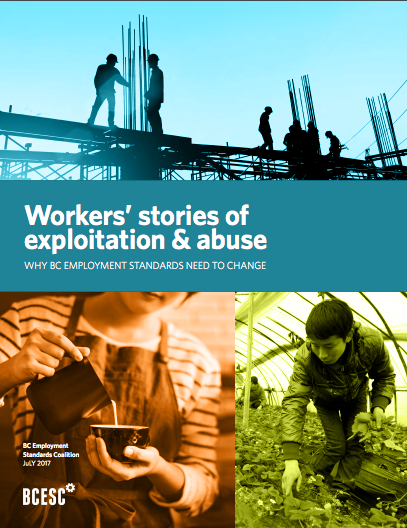 Image of cover of new report by BC ESC, Workers' stories of exploitation and abuse.